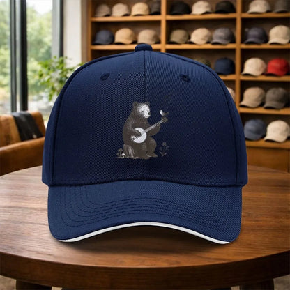 Bear Playing Banjo Graphic Baseball Cap