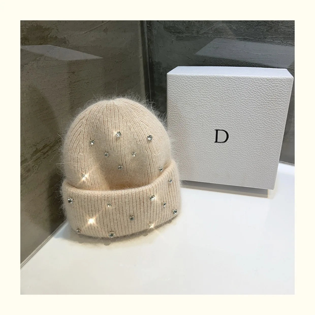 Luxury Rhinestone Beads Knitted Hat Korean Women