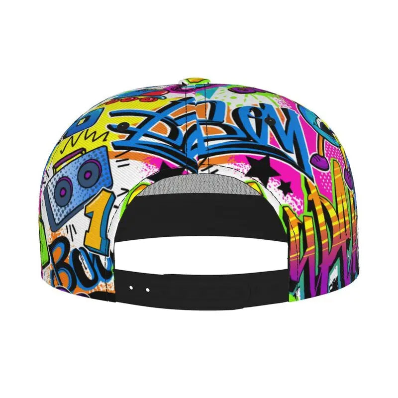 Hip Hop Street Graffiti Snapback Hat Flat Bill Hat Sports Street Graffiti Adjustable Flat Brim Sun Cap