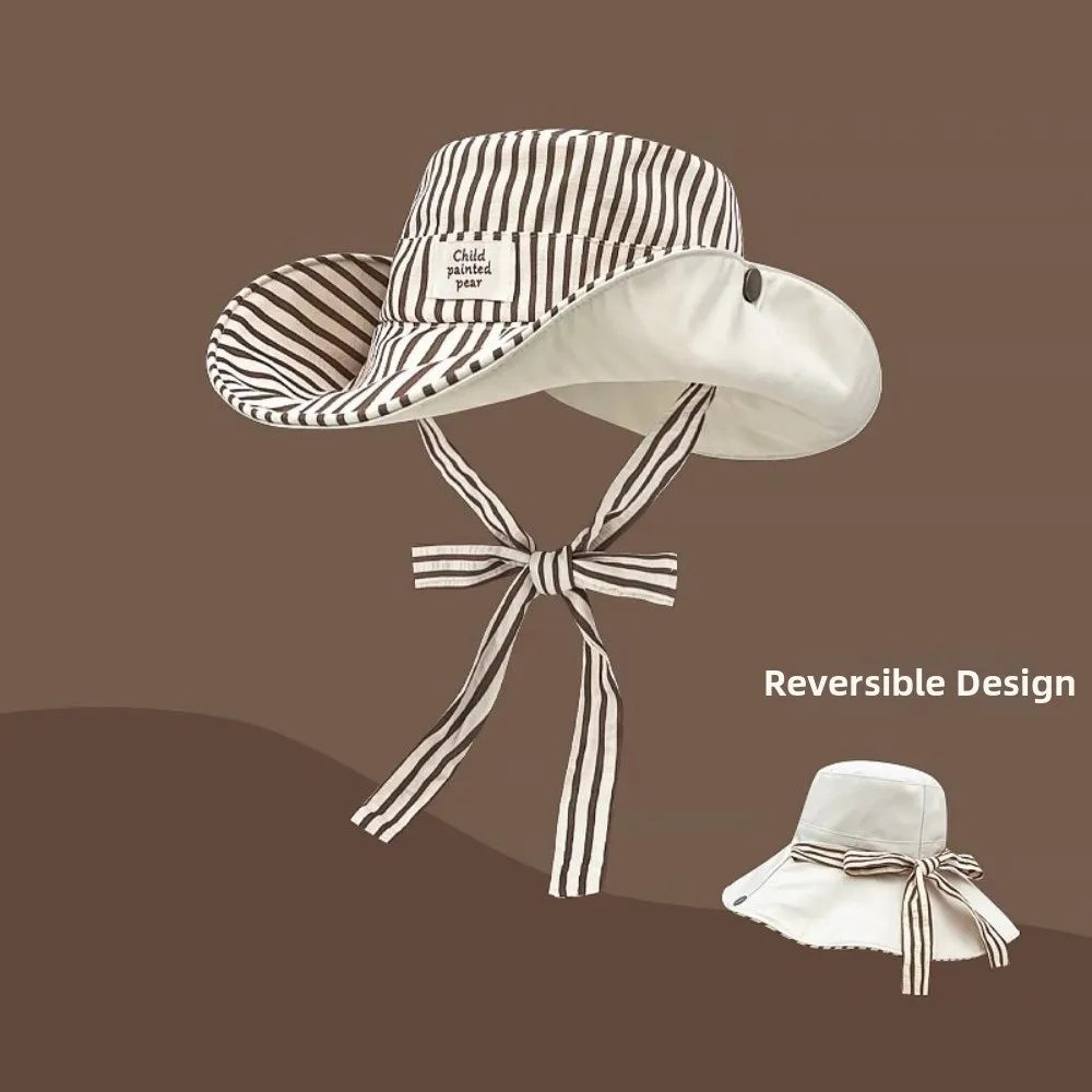 New Wide Brim Reversible Bucket Hat UV Protection Foldable Striped Sun Hat