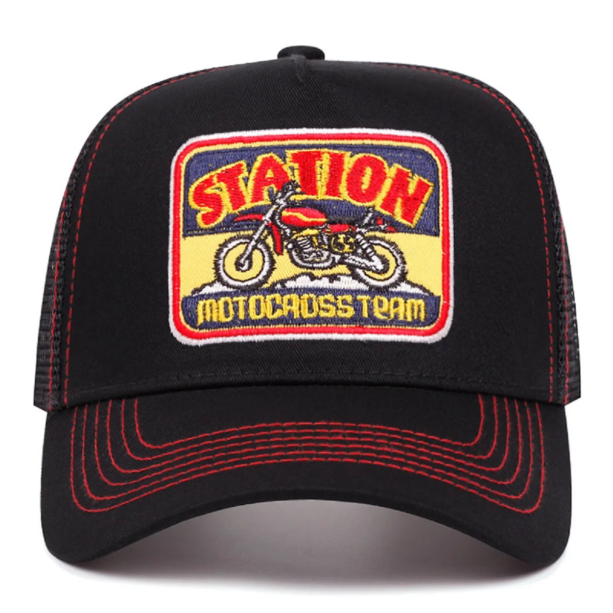 Station Motorcycle Breathable Mesh Hat Skateboarding Hip Hop Hat