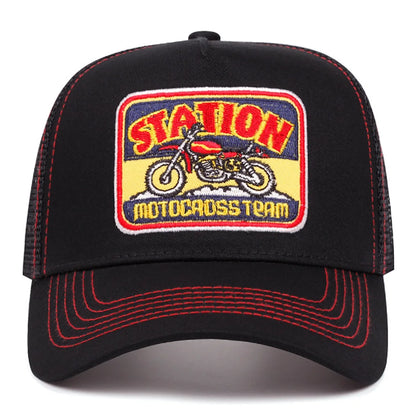 Station Motorcycle Breathable Mesh Hat Skateboarding Hip Hop Hat