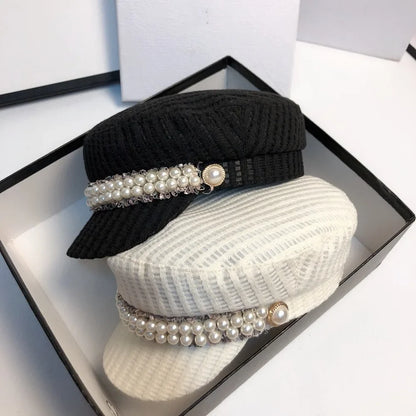 Pearl Lace Ribbon Leisure Lady Octagonal Hat