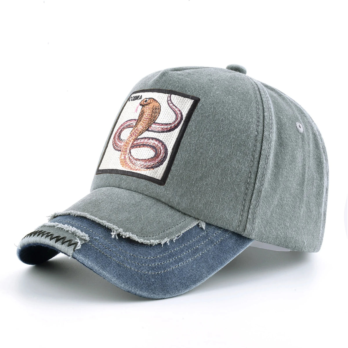 Vintage Denim Baseball Cap With Embroidery Animals