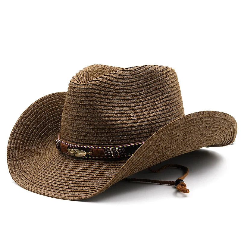 Women Men Cowboy Hat Summer Wide Brim Western Cowgirl Straw Hats