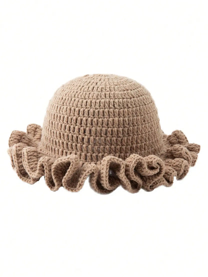 Solid Color Hand Knitted Knit Hat In Bohemian Style With Hollowed Out
