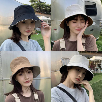 Double-Sided Bucket Hat for Women Men Summer Wide-brim Fisherman Cap