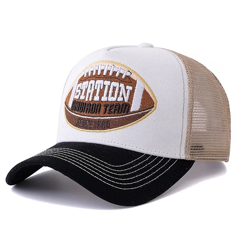Unisex Rugby Pattern Mesh Trucker Hat Summer Breathable Baseball Cap