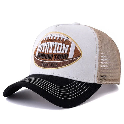 Unisex Rugby Pattern Mesh Trucker Hat Summer Breathable Baseball Cap