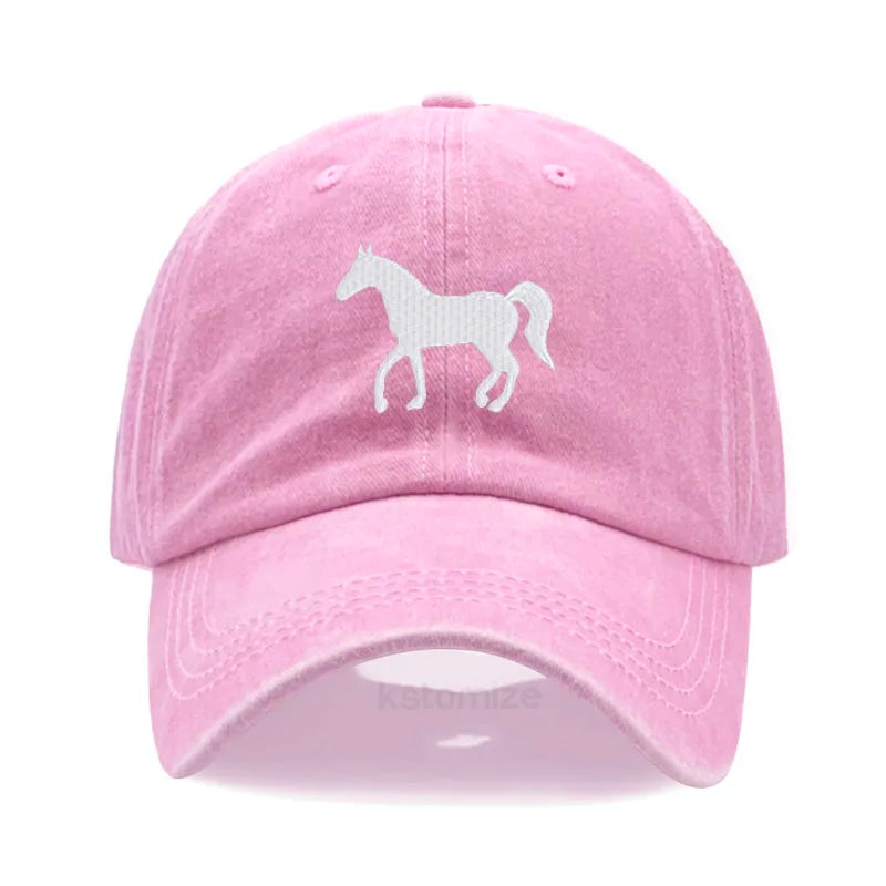 Horse Embroidered Baseball Cap For Women Men Fashion Adjustable Washed Cotton