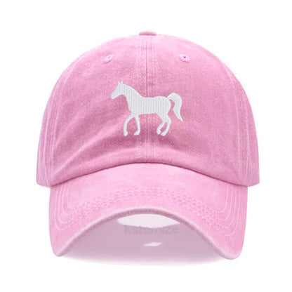 Horse Embroidered Baseball Cap For Women Men Fashion Adjustable Washed Cotton