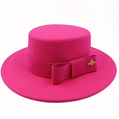 Bow Tie Fedora Hat Winter Round Bumpy Surface Flat Top