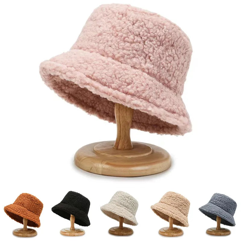 Lambswool Unisex Bucket Hats For Women Men Winter