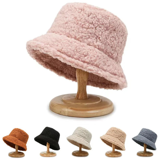 Lambswool Unisex Bucket Hats For Women Men Winter