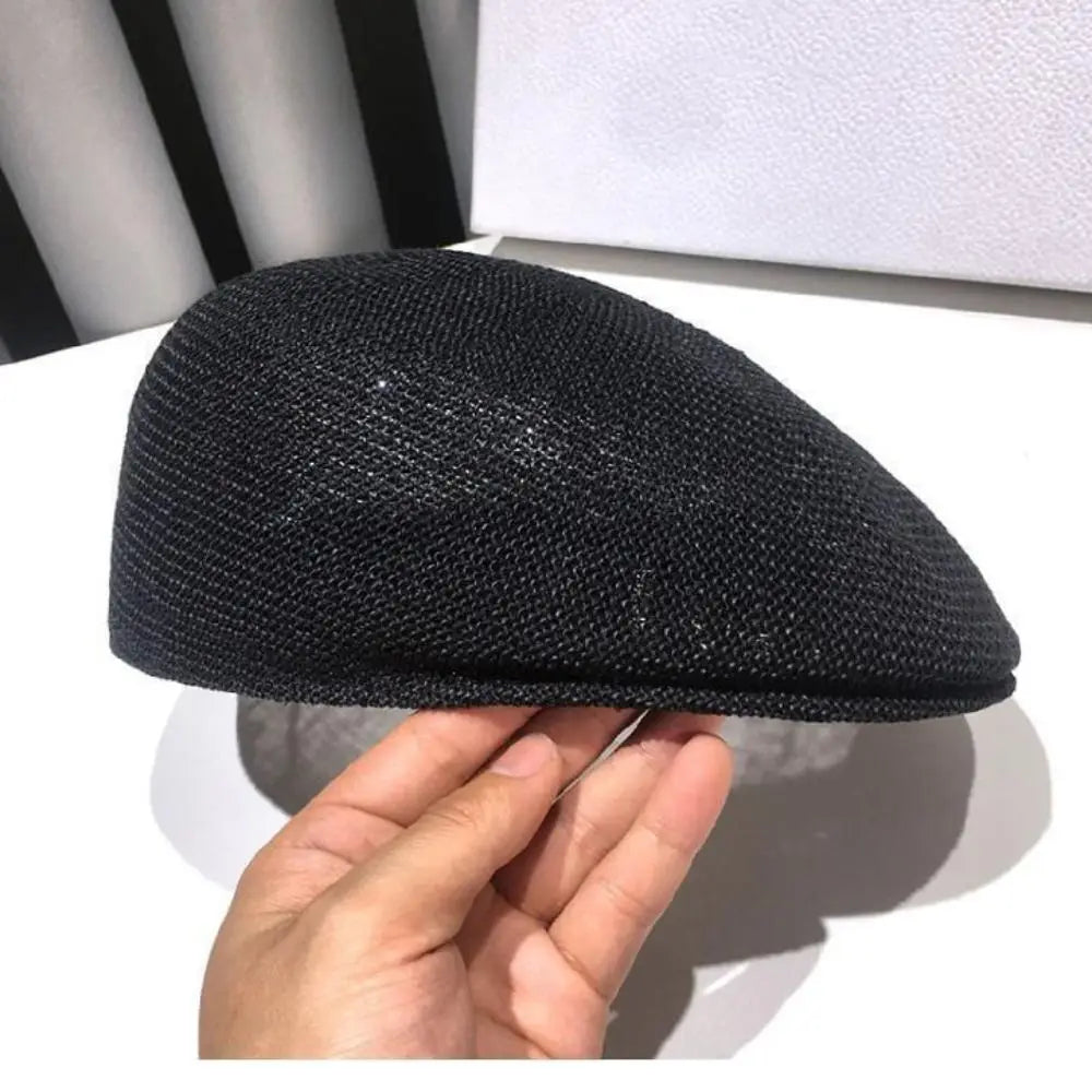 Retro Style Solid Color Straw Hat Adjustable Sun Protection Beach Hat