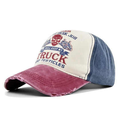 New Unisex Washed Cotton Cap Skull Print Distressed Baseball Cap