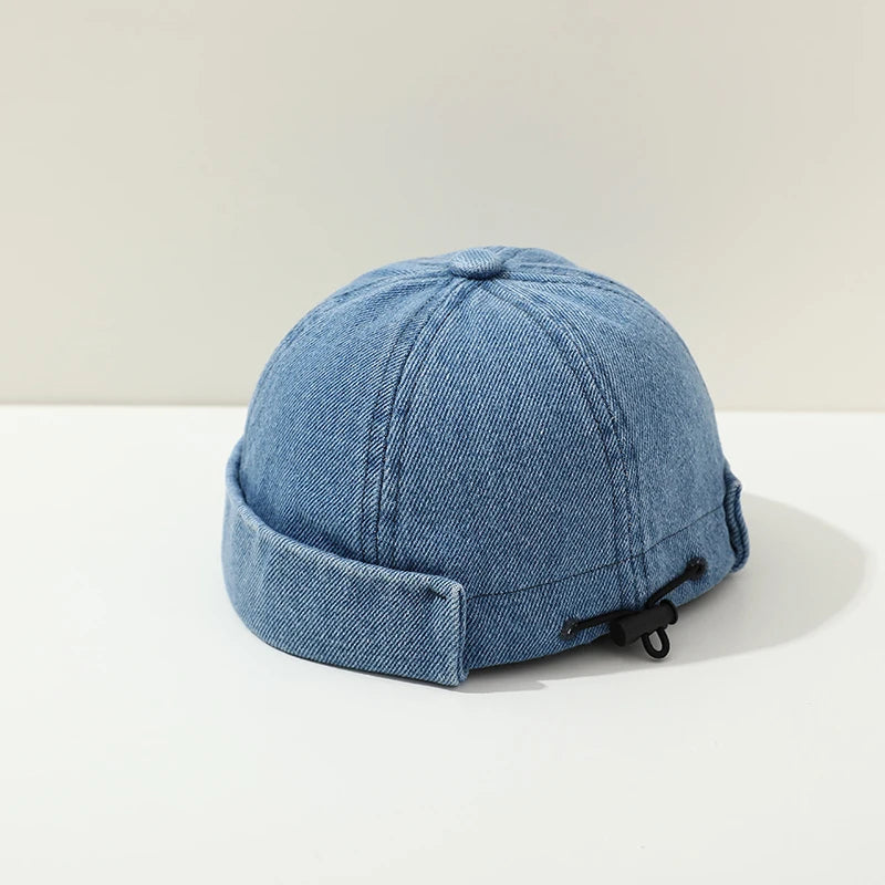 Washed Denim Baby Brimless Hat Retro Letter Embroidered Melon Cap For Kids