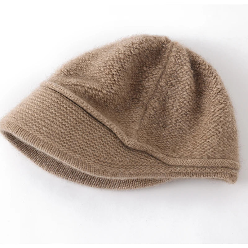 100% Pure Cashmere Visor Beanie Women Soft Brim Newsboy Cap