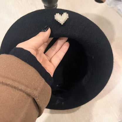 Fashion Warm Winter Wool Berets Hat Heart Shape Retro French Artist Hat