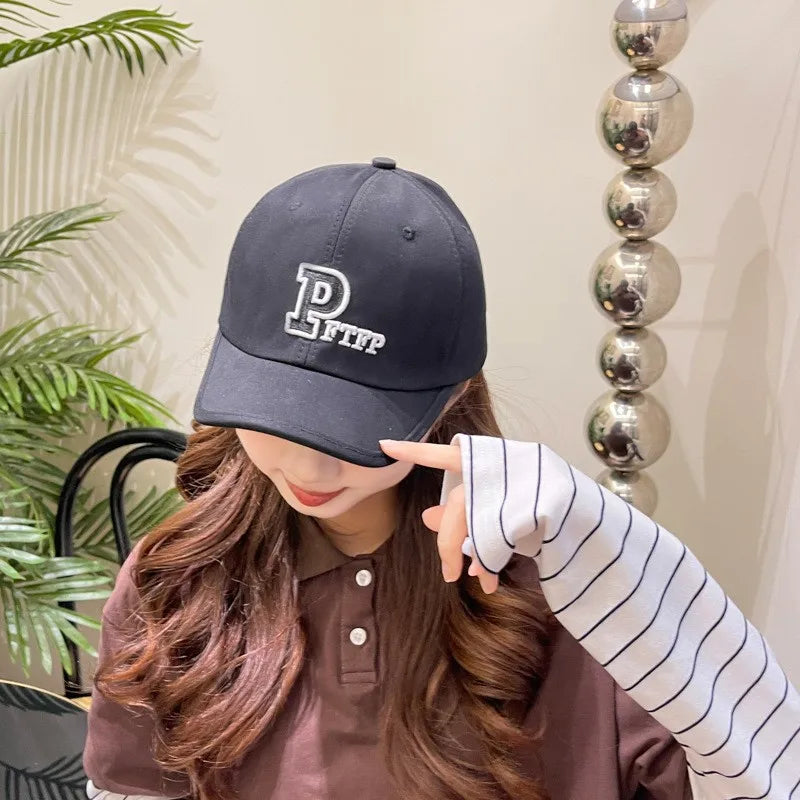 Korean Version Of Simple Short Brim Embroidered Letter Baseball Cap, Fresh and Sweet Couple's Color Matching Cap