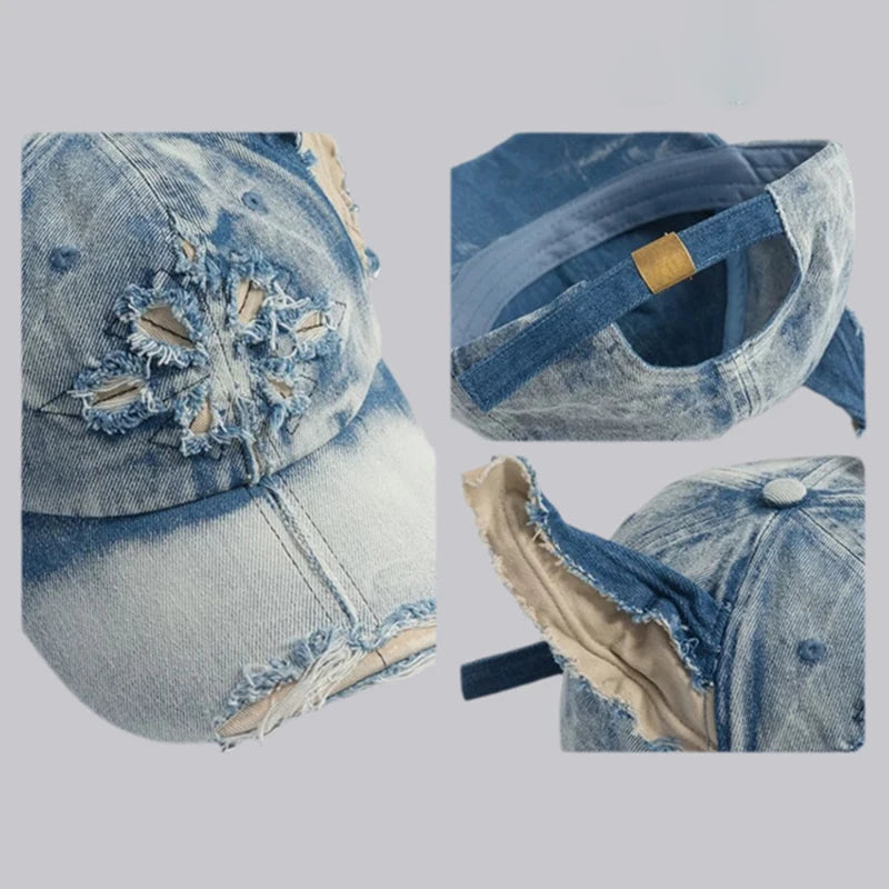 Wasteland Wind Doberman Ears Denim Baseball Cap Women's Personality Y2k