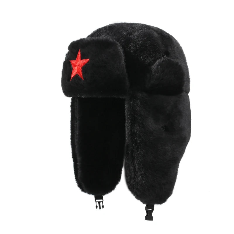 Five-Point Star Lei Feng Style Winter Outdoor Ski Hat, Unisex, Fleece-Lined For Warmth