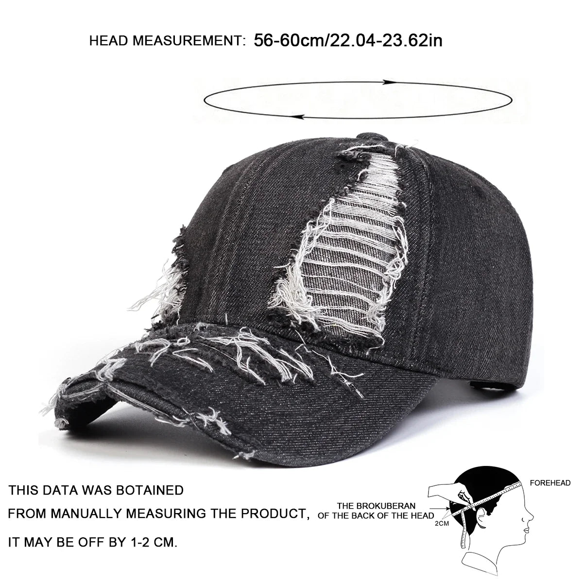 Unisex Ripped Denim Water Wash Baseball Caps Spring Autumn