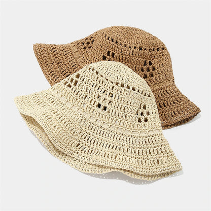 Summer Straw Bucket Hat Travel Versatile Sunscreen Wide Brim Bucket Hats