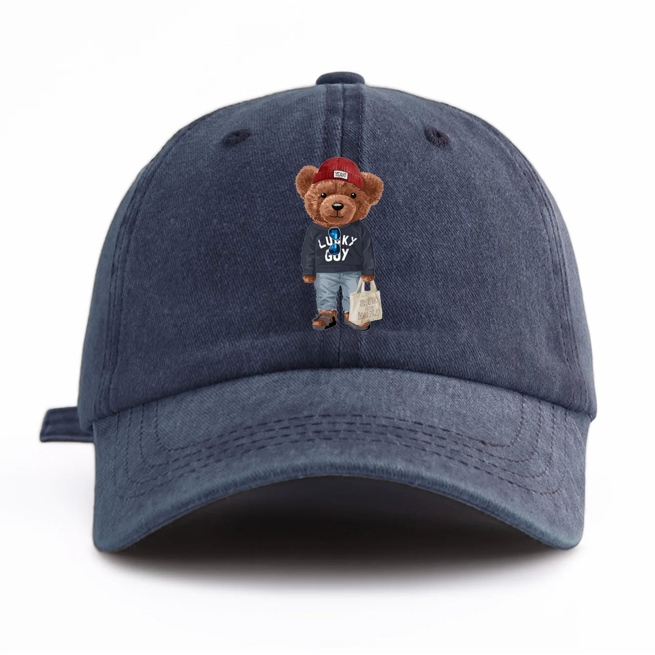 1pc Tote-bag Bear Print Washed Baseball Cap for Adults