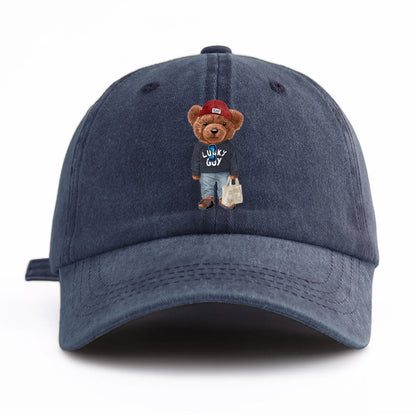 1pc Tote-bag Bear Print Washed Baseball Cap for Adults