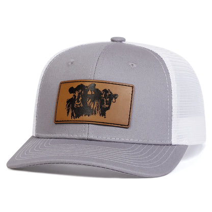 Unisex Brown Bull Head Leather Label Baseball Net Caps Spring and Summer