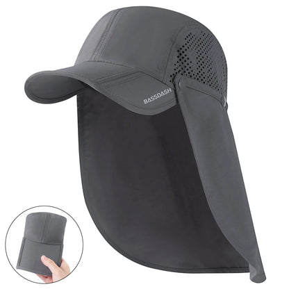 UPF 50+ Foldable Fishing Hat Baseball Cap With Removable Neck Flap Portable