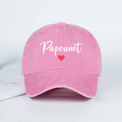 Papounet Handwritten Heart Print Vintage Washed Baseball Cap