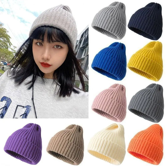 Fashion Winter Warm Knitted Cap Soft Thick Woolen Hat