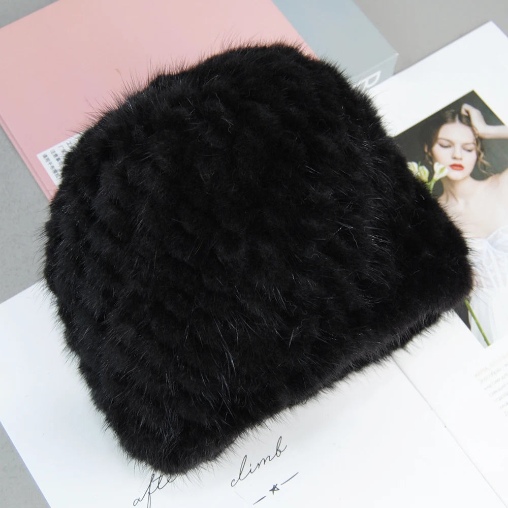 2026 New Style Fashion Genuine Real Natural Women's Knitted Mink Fur Hat