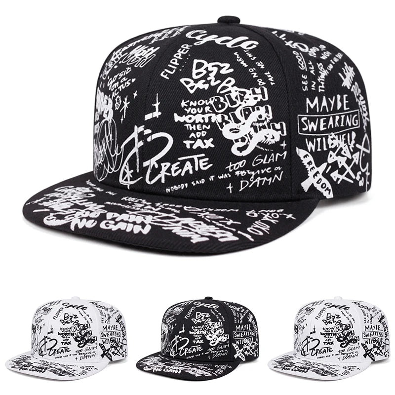 Fashionable Creative Snapback Hat Graffiti Letter Printed Hip Hop