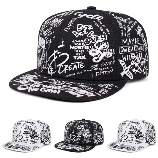 Fashionable Creative Snapback Hat Graffiti Letter Printed Hip Hop