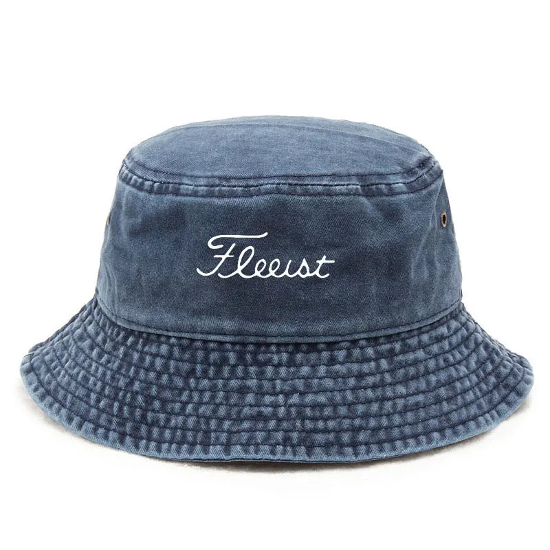 Vintage Washed Bucket Hat Fish Logo Hat for Men Women Bucket Hats