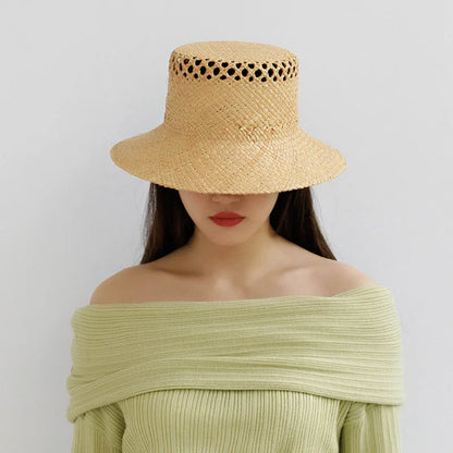 Women Raffia Bucket Hats Hollow Out Style Sun Hat