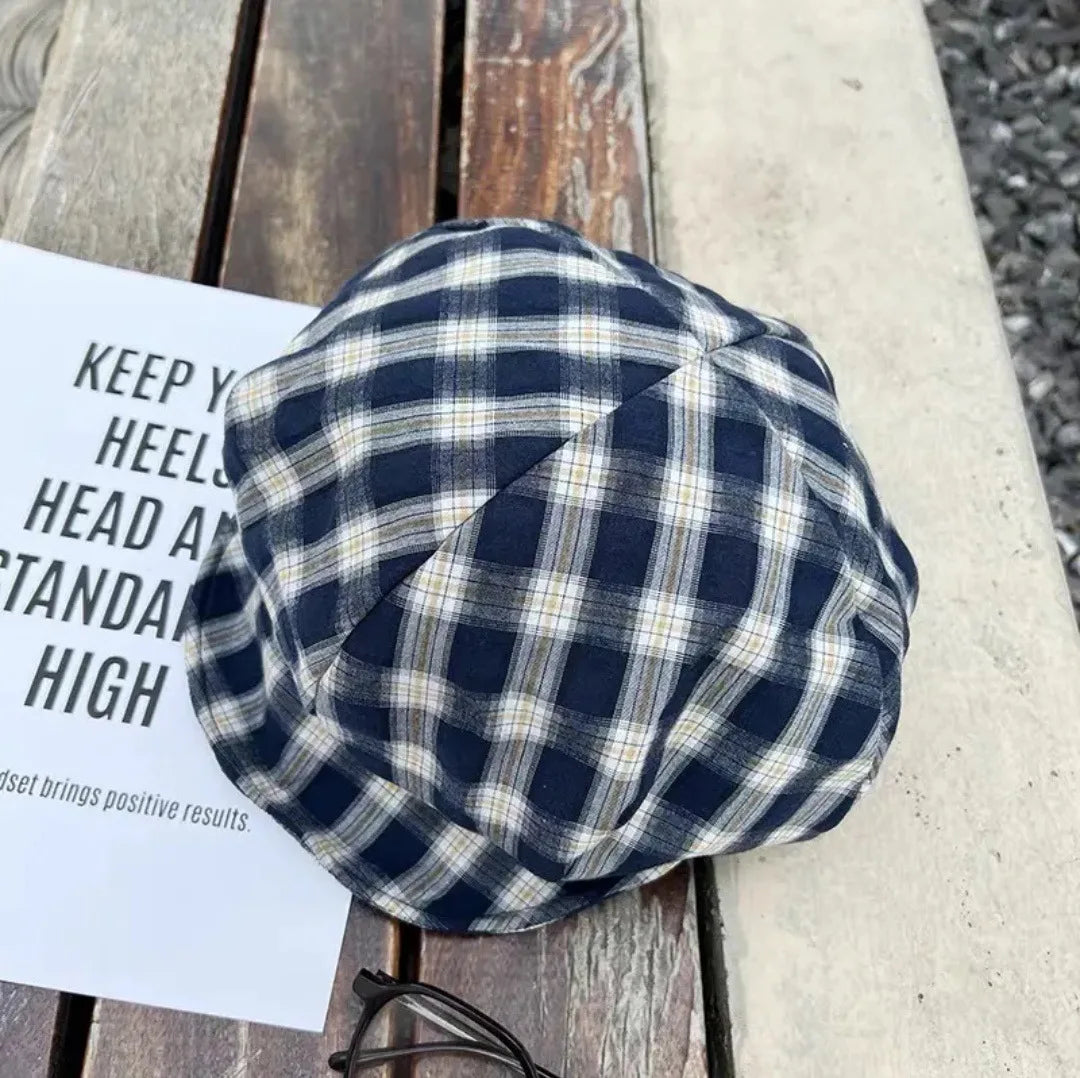Japanese Retro Plaid Beret Female Summer Vintage Korean Cap