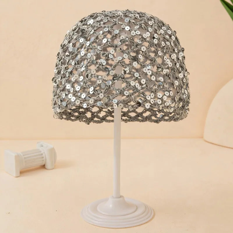 New Adult Hair Cap With Hollow Design Solid Color Knitted Mesh Cap