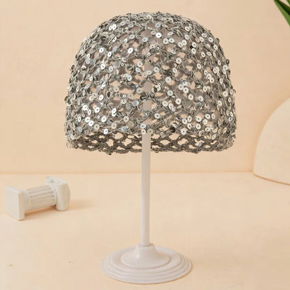 New Adult Hair Cap With Hollow Design Solid Color Knitted Mesh Cap