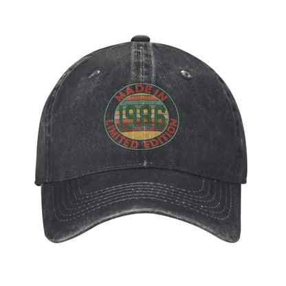 Unisex Vintage 1986 Birthday Year 40 years old  Printed Hats Vintage Distressed Denim  Baseball Cap