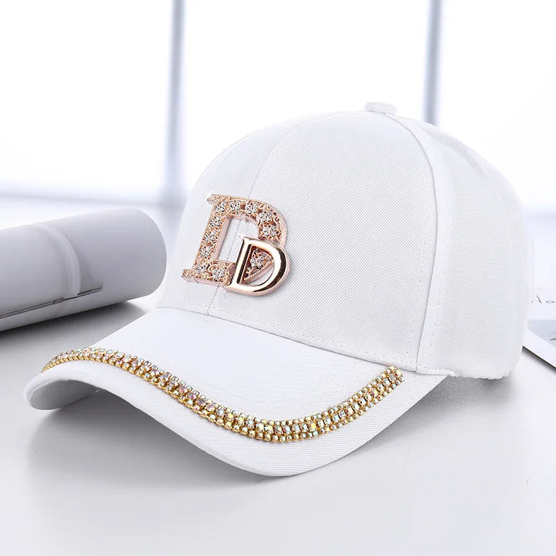 Fashion Diamond D Letter Baseball Cap For Women Summer