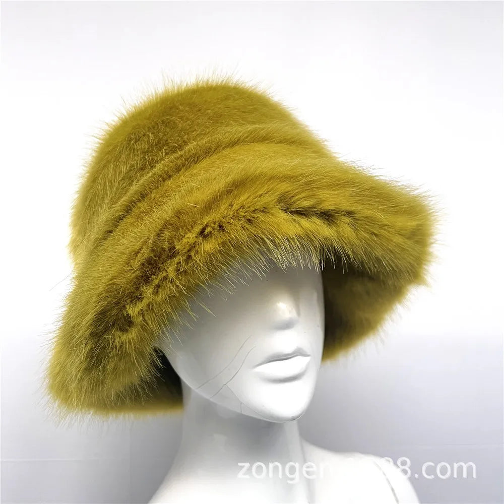 New Luxury Warm Faux Fur Bucket Hats Women