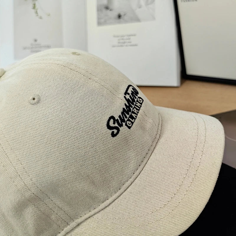 Japanese Short Brim Cotton Baseball Hat Women Men Embroidery Letters Street Niche Peaked Sports Sun Cap