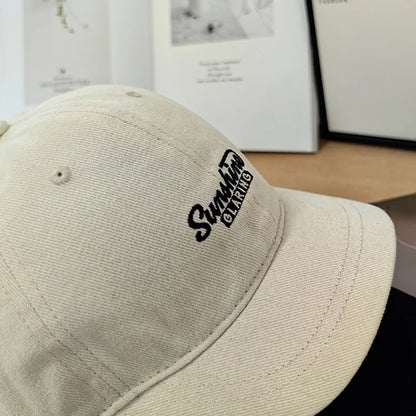 Japanese Short Brim Cotton Baseball Hat Women Men Embroidery Letters Street Niche Peaked Sports Sun Cap