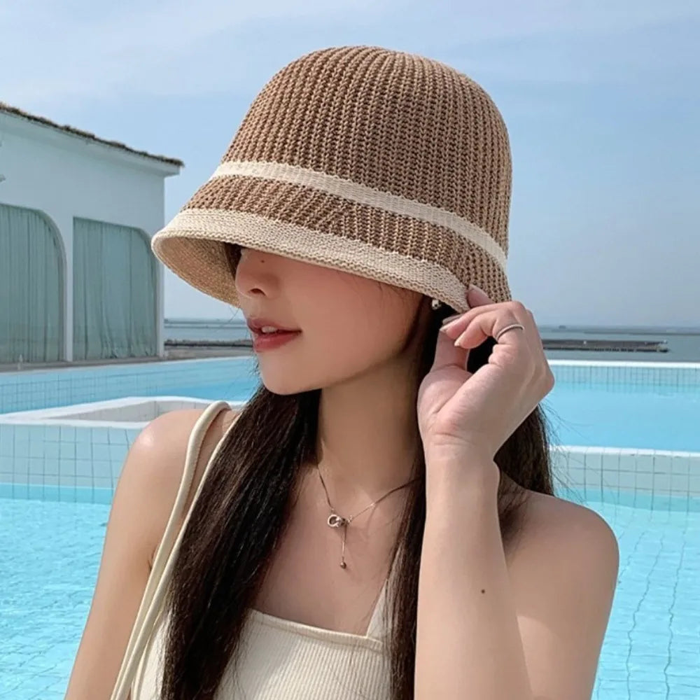 Fashion Foldable Sun Hat Fordable Wide Brim Straw Bucket Hat