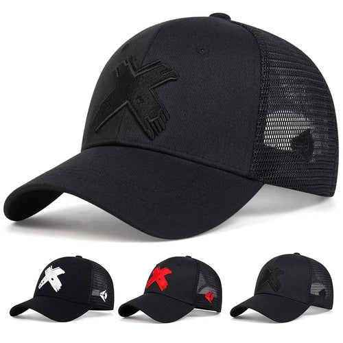 Unisex X Letter Embroidery Baseball Net Caps