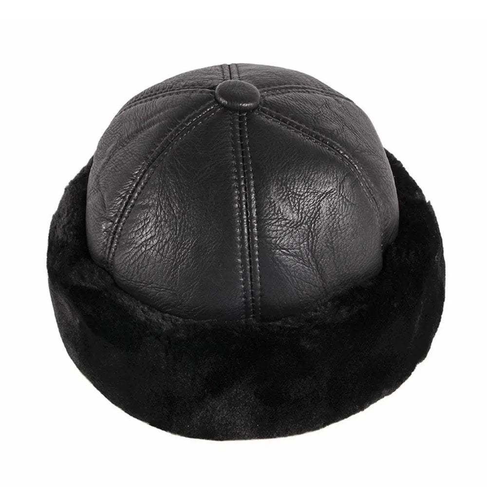 Warm Thick Winter Hat Fleece Lined Fur Leather Men Hat